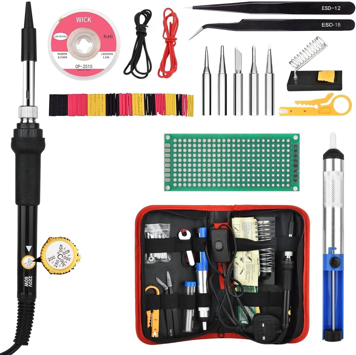 Soldering Iron Set 60W with Adjustable Temperature 200-450°C – Tools for Soldering Electronics, Jewelry, & Home Repairs