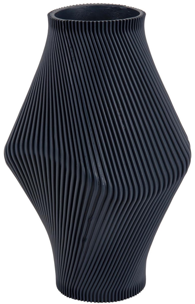 Present Time Vaas Twisted Rib - Donkerblauw - Ø16cm - Polyresin - Scandinavisch - Bloemenvaas - Woondecoratie - Decoratieve vaas voor woonkamer of slaapkamer