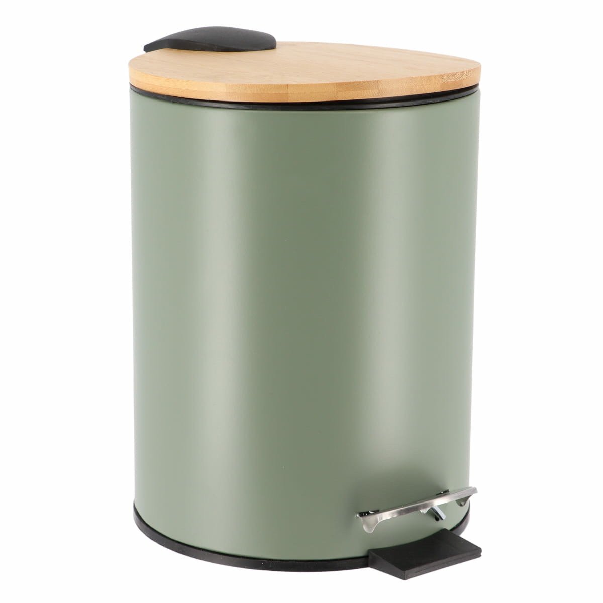 Tendance Badkamer prullenbak/afvalbak Bamboo vibe - soft close - olijfgroen - 3 liter - metaal