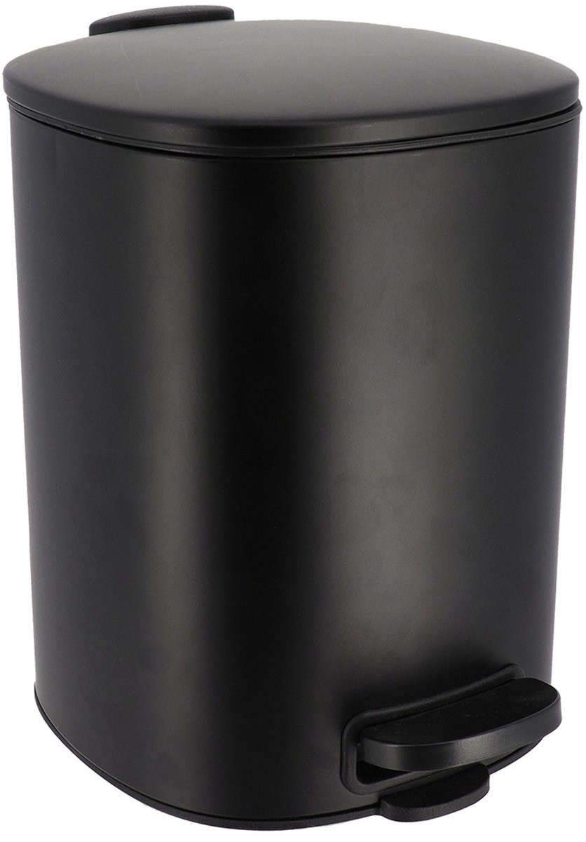Tendance Badkamer prullenbak/pedaalemmer Elegance - soft close - zwart - 5 liter - metaal