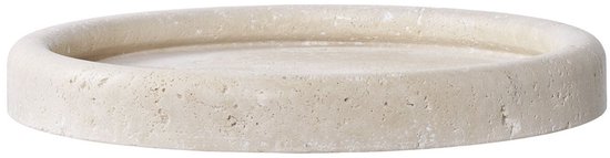Plateau Travertin - Plateau Décoratif Natural - Plateau de Service - Bois Durable - Ø25,5 cm x 2,5 cm - 2390G