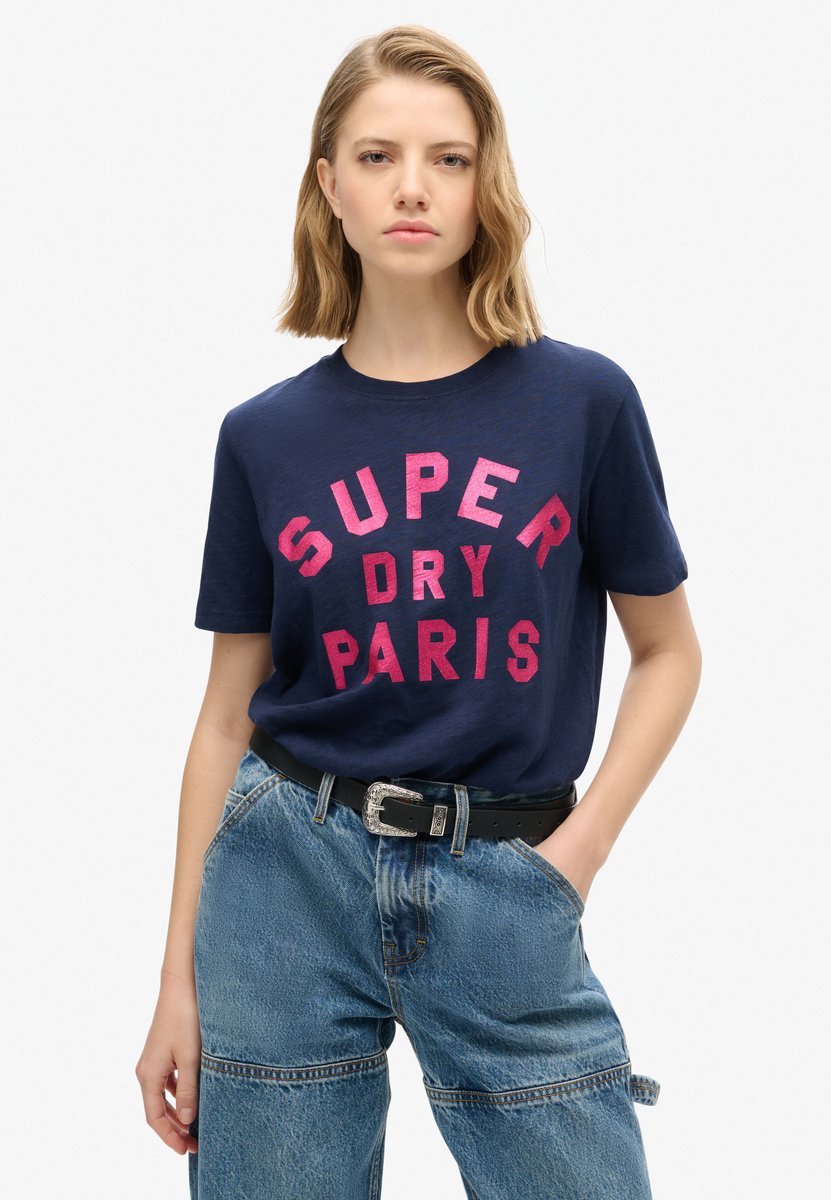 Superdry T-shirt met glitterlogo en relaxte pasvorm Dames T-shirts Marineblauw