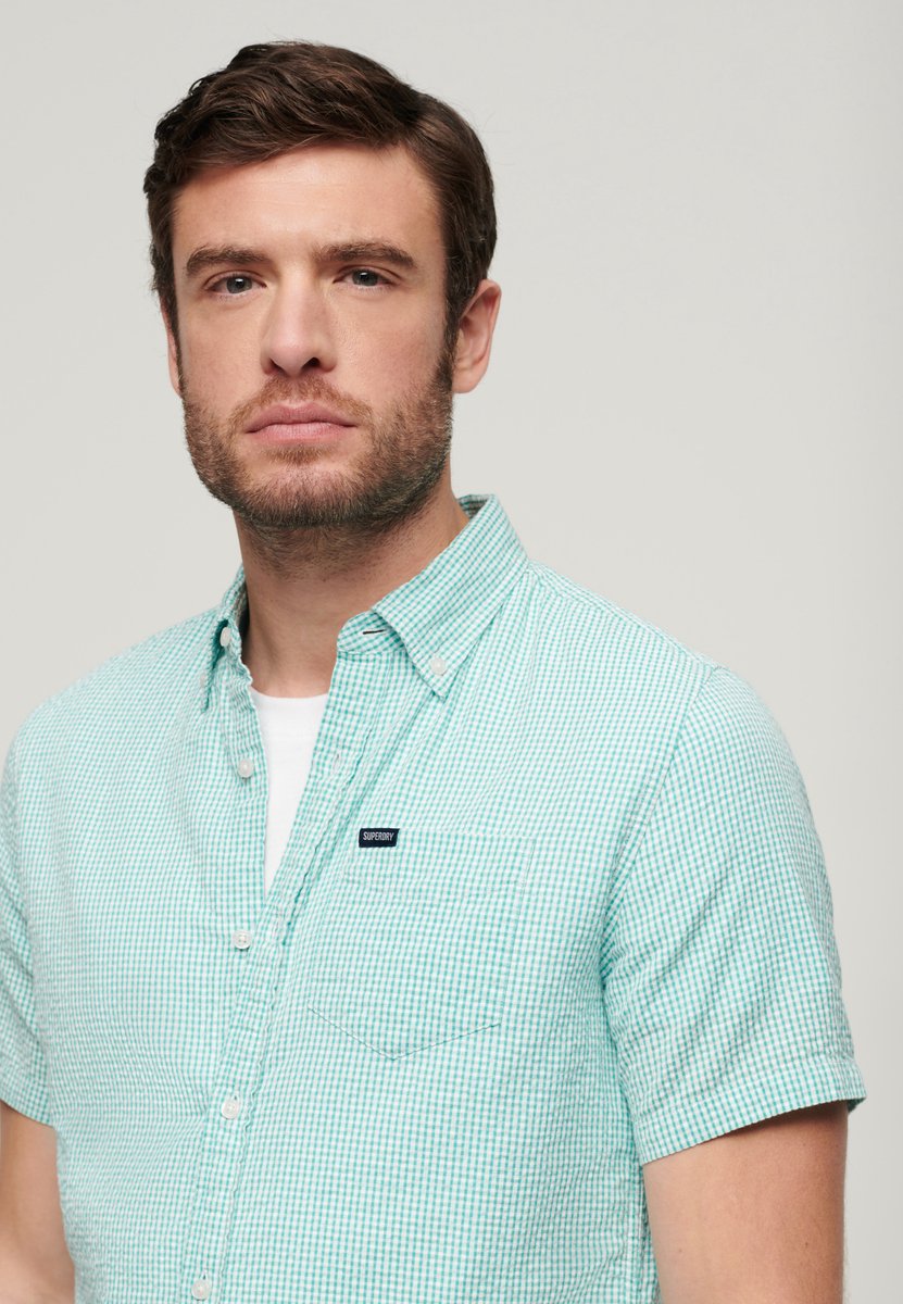 Superdry Seersucker overhemd met korte mouwen Heren Shirts Mint