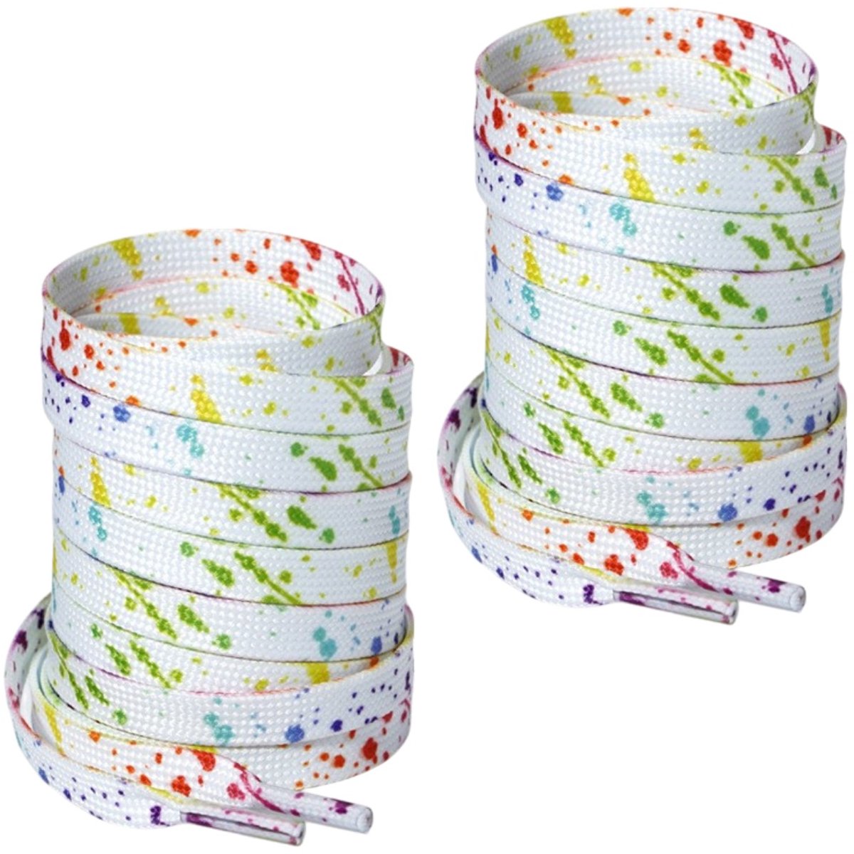 Fako Fashion - Schoenveters - Veters - Plat - Spetters - 8mm - 120cm - 1 Paar - 2 Stuks - Wit