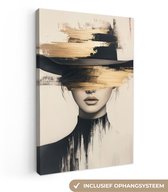 Canvas schilderij 60x90 cm - Exclusieve wanddecoratie Vrouw - Hoed - Verf - Muurdecoratie woonkamer - Slaapkamer decoratie - Kamer accessoires - Schilderijen op canvas