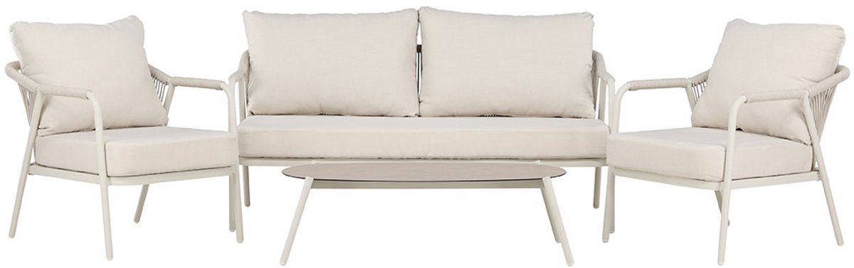 Sicily lounge set 1 bank, 2 stoelen, 1 salontafel beige.