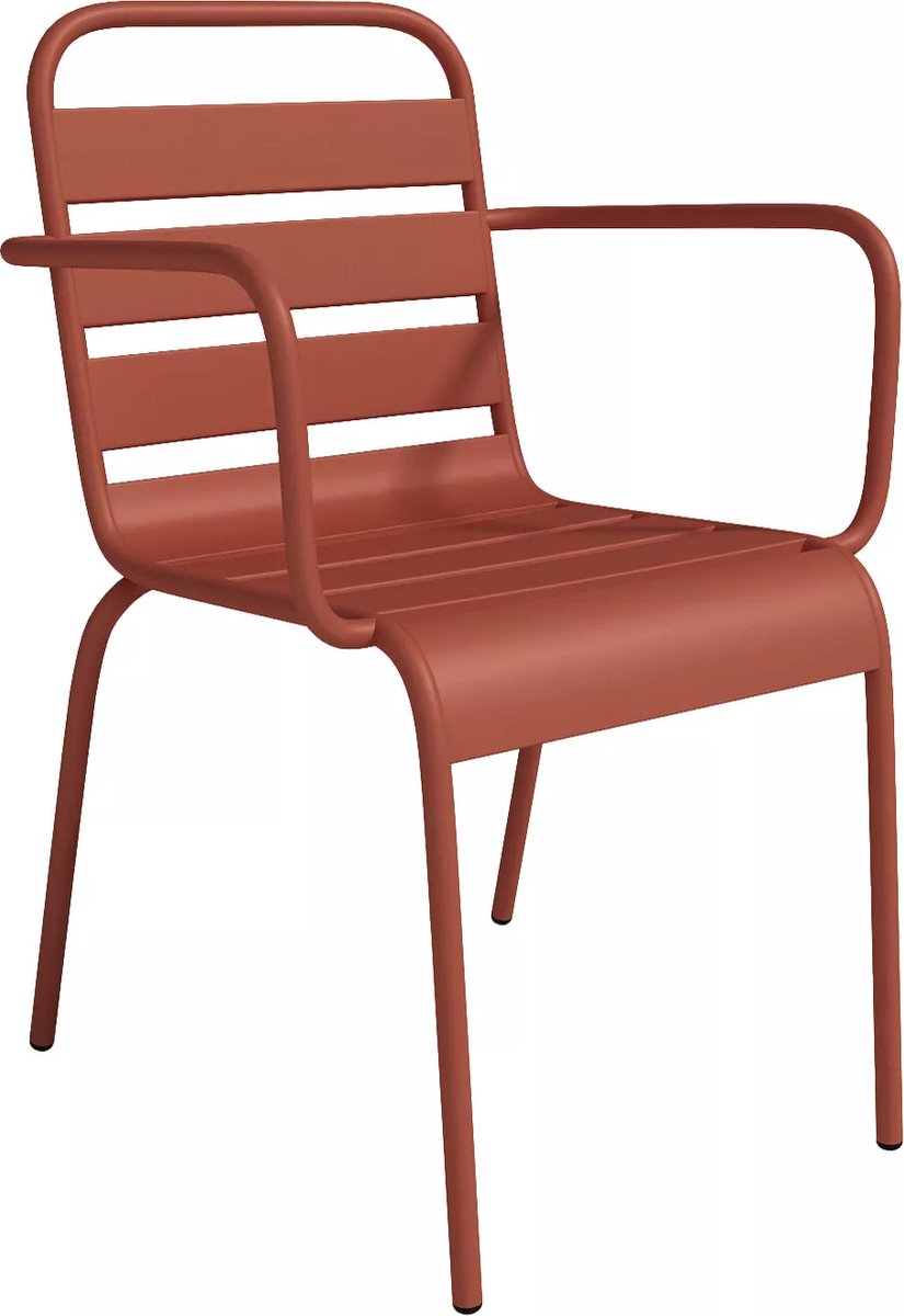 Vente-unique Set van 2 opstapelbare tuinfauteuils van metaal - Terracotta - MIRMANDE L 56 cm x H 79 cm x D 59 cm
