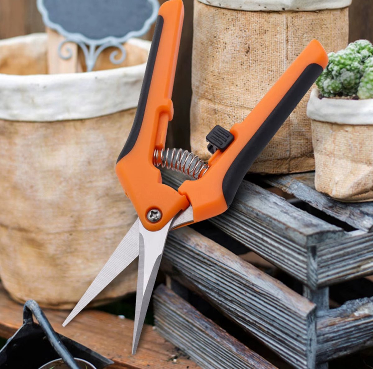 Actie4you® - Bloemenschaar met antislip handgreep - Vlijmscherp voor gladde snijoppervlaktes - Fruitschaar – Oogstschaar – Kruidenschaar - Snoeischaar voor bloemen - Oranje