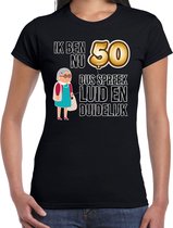 T-shirt cadeau Bellatio Decorations pour femme - 50 ans - noir - fort et clair - Sarah - fête d'anniversaire XXL