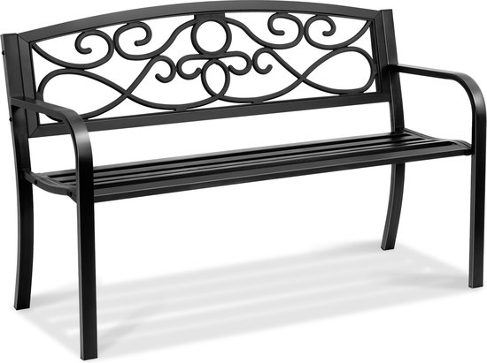 Costway Tuinbank Van Metaal, Weerbestendige Zitbank Voor 2 3 Zits Parkeerbank Met Rugleuning En Armleuning Metalen Bank Tot 300 Kg Belastbaar Ijzeren Bank Voor Tuin Terras Balkon 127 X 62 X 86 1096363581