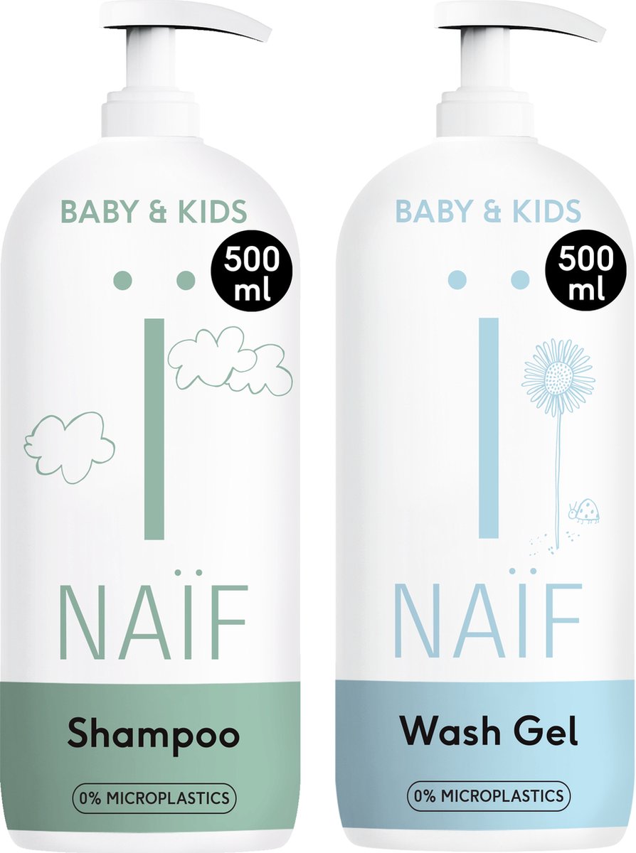 Goedkoopste Naïf - Baby Shampoo & Baby Wasgel Voordeelset - XL Pompfles - Baby's & Kinderen - met Natuurlijke Ingrediënten - 2x500ml