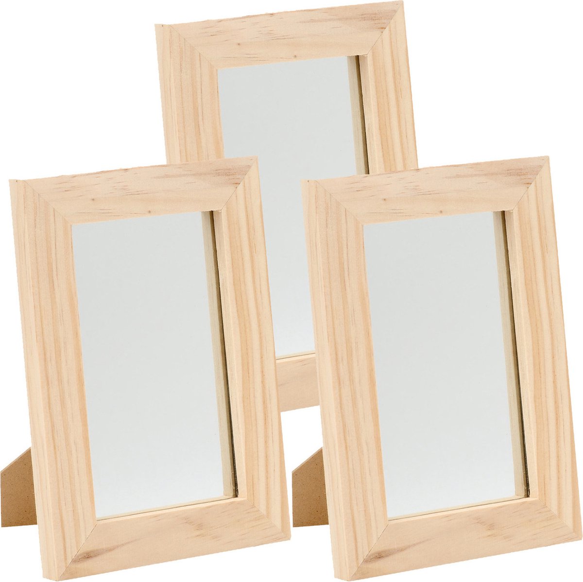 Staande spiegel - 3x - 13,5 x 19,5 cm - hout - blanco - DIY hobby/knutselmateriaal DIY hobby/knutselmateriaal - spiegeltje