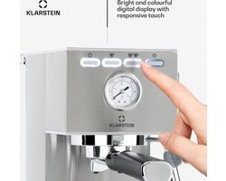 Klarstein Pausa Espressomachine, Pistonmachine met 1350 Watt, Espressomachine 7–9 Bar Druk, Piston Koffiemachine met Waterreservoir: 1,4 Liter RVS, Zilver