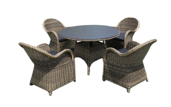 5-delige ronde tuinset (Naturel) | 4 Rome tuinstoelen | ø120cm tuintafel (Spraystone)