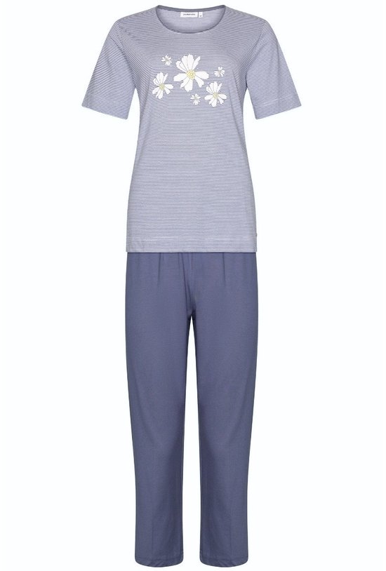 Pastunette Pyjama Flowers - Grijs Gestreept - Katoen - Maat 42