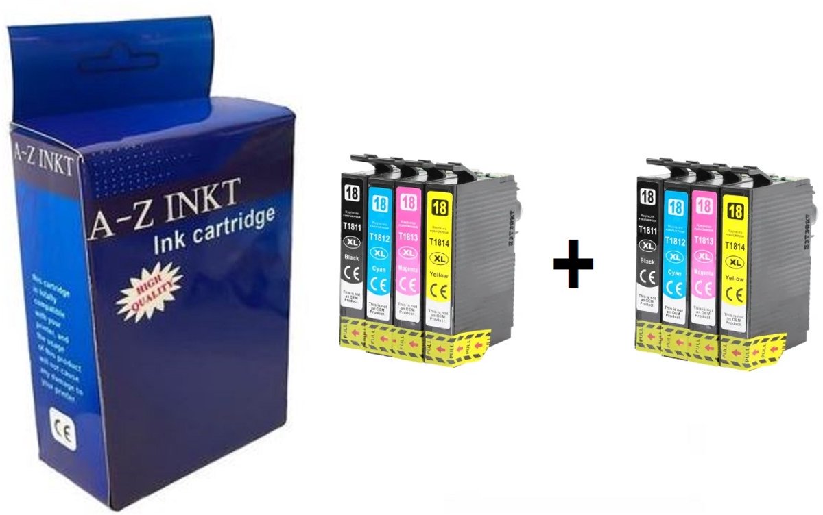 AtotZinkt Premium inkt cartridges voor Epson 18XL | Multipack van 8 cartridges voor Epson Expression Home XP202, XP205, XP30, XP302, XP305, XP402, XP405, XP412, XP415, XP315, XP312, XP215, XP212, XP225, XP322, XP422, XP425, XP325, XP222 (Mét chip)