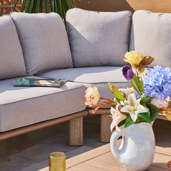 AXI Avery Salon de Jardin, angle, table basse, aspect bois, beige – Salon de jardin avec table - Structure en aluminium thermolaqué - 5 personnes