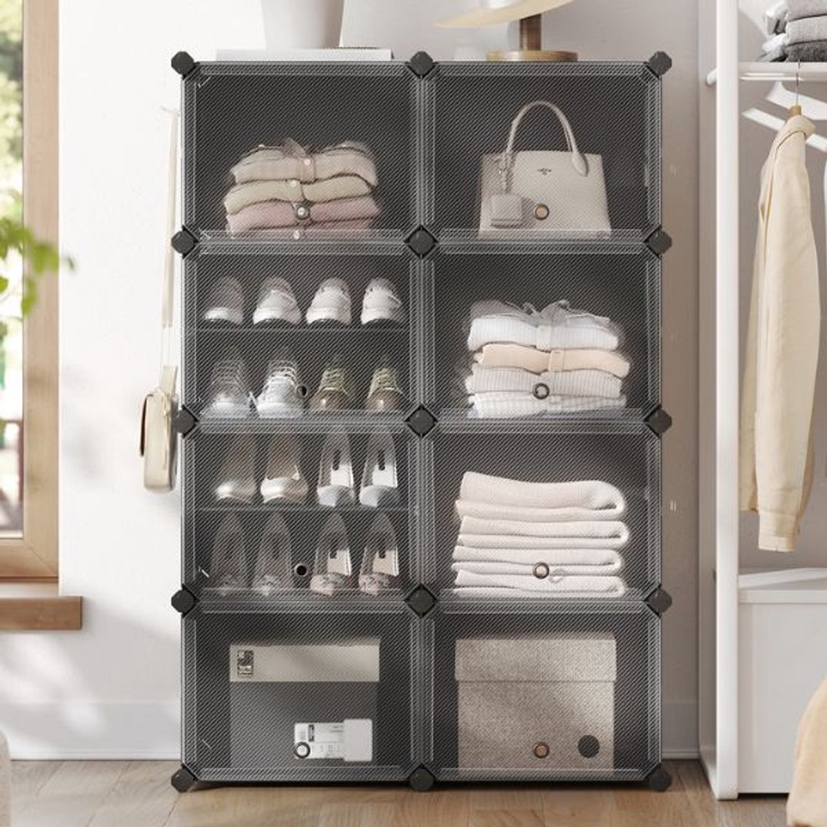 Schoenenrek Mads | 124 X 32 X 94 Cm | Zwart - Songmics - Schoenenrek - Zwart - Kunststof