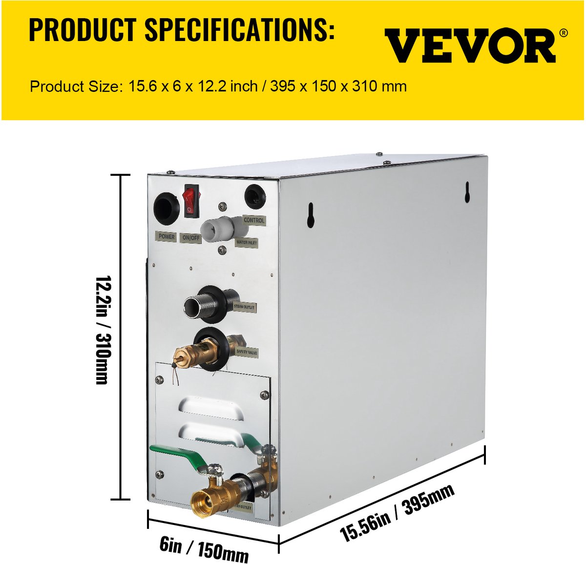 VEVOR 6 KW Stoomgenerator Douche Sauna Badkamer Thuis Spa — afbeelding 6