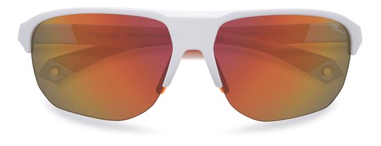 Polaroid® White & Orange Half Rim SportZonnebril Verstelbare Poten + Neus Halfopen Sport Zonnebril van Polaroid — afbeelding 2