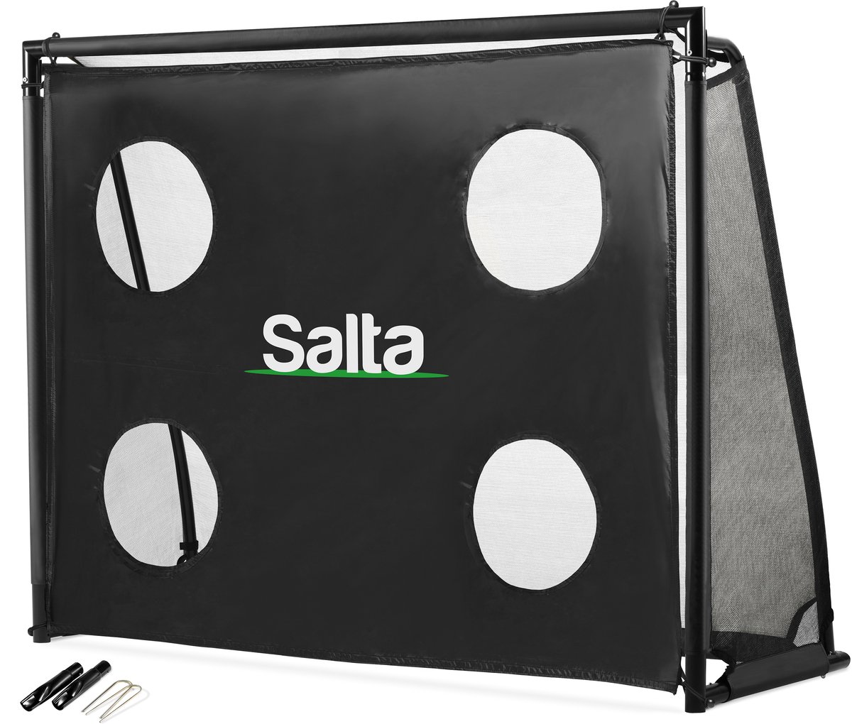 Salta Legend - Groot voetbaldoel inclusief trainingswand / doelwand / schietnet en grondankers - 220 x 170 x 80 cm - Voetbalgoal voor kinderen en volwassenen - Zwart - Voetbal training doel