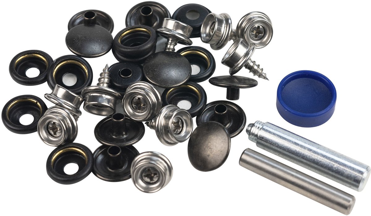 Afdekzeilwinkel - Drukknopen 15mm schroefbaar 10mm koper zwart