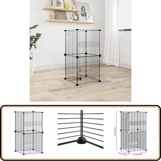 vidaXL Huisdierenkooi met deur 8 panelen 35x35 cm staal zwart, huisdierenverblijf, konijnenhok, kleine dierenkooi, dierenkooi, puppy reismand vidaXL Huisdierenkooi met deur 8 panelen 35x35 cm staal zwart, huisdierenverblijf, konijnenhok, kleine dierenkooi, dierenkooi, puppy reismand