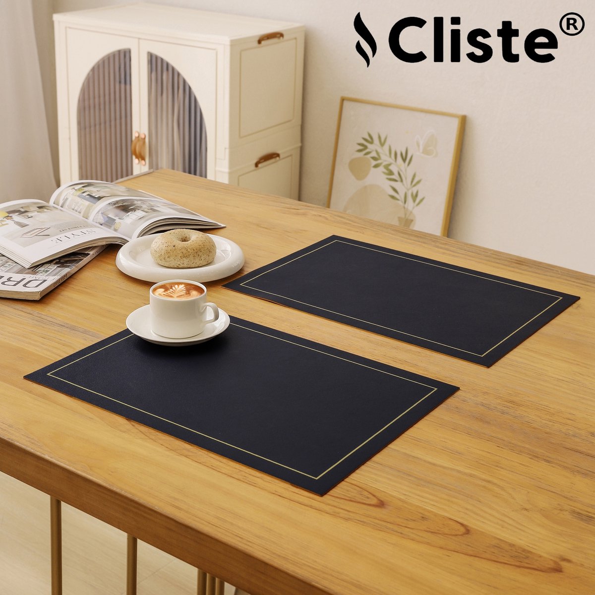 Cliste Luxe Dubbelzijdige Lederlook Placemats Set van 6 - Blauw en Geel - 45x30 cm - Antislip Placemat van Kunstleer - Onderzetter - Placemats — cadeau in Wonen & Interieur - foto 3