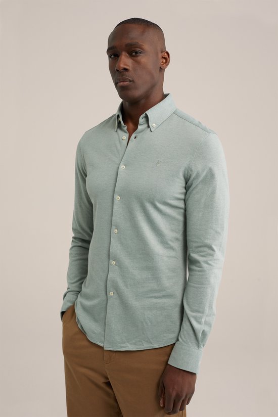 WE Fashion Heren slim fit overhemd van piqué jersey