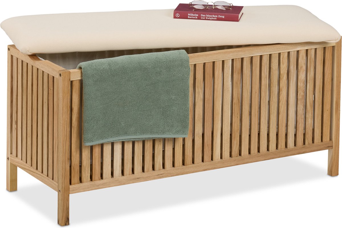 Badkamer bankje - met wasmand - 100 l - hout