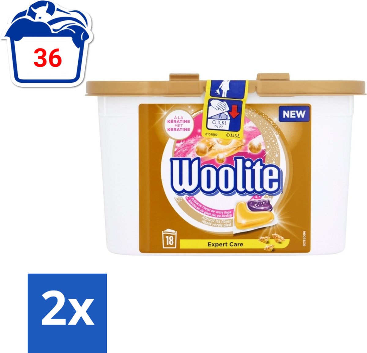 Woolite Expert Care - Wasmiddelcapsules - Met Keratine - Delicate Was - 18 Wasbeurten - Voordeelverpakking - 2 stuks
