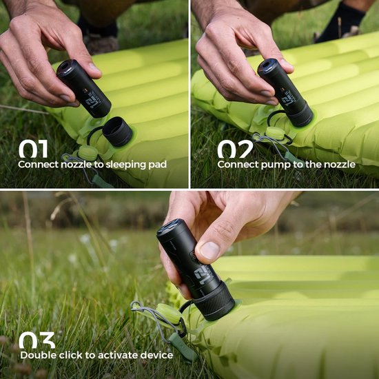 Flextail Zero Pump mini luchtpomp - Inclusief oplaadbare USB-C batterij - Luchtbed pomp - Opblaaspomp - Diverse Opzetstukken + EXTRA BATTERIJ van Flextail — afbeelding 2