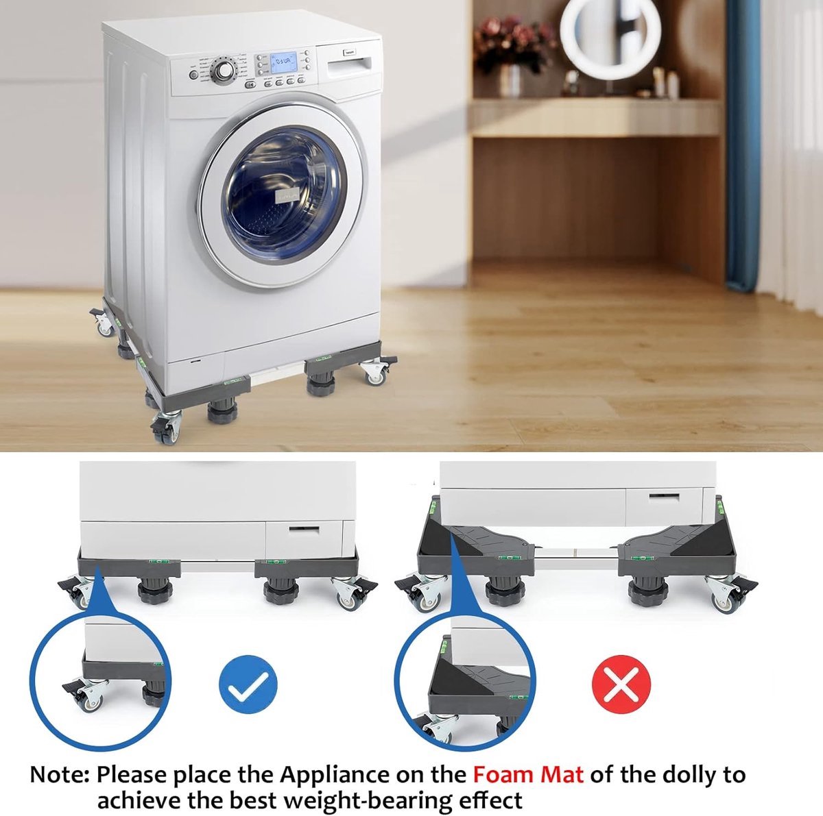BOTC Wasmachine Verhoger met Wielen - Wasmachine opbouwmeubel - Wasmachine Verhoger - Universele verhoging voor Witgoed — afbeelding 3