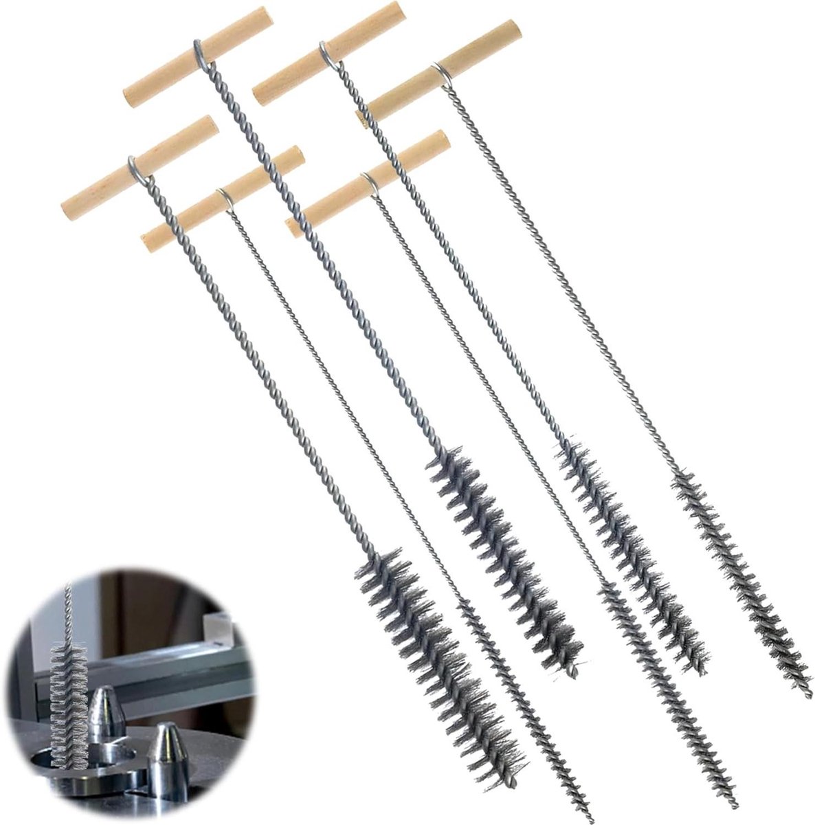 Boorborstels van roestvrij staal - cilindrische borstel met staaldraad - 6 stuks - 8 mm/10 mm/12 mm/16 mm/20 mm/25 mm - voor effectieve reiniging - gaten reinigen