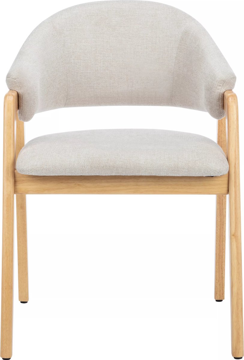 Vente-unique Set van 2 stoelen met stoffen en rubberhouten armleuningen - Beige en naturel - SOLUNA