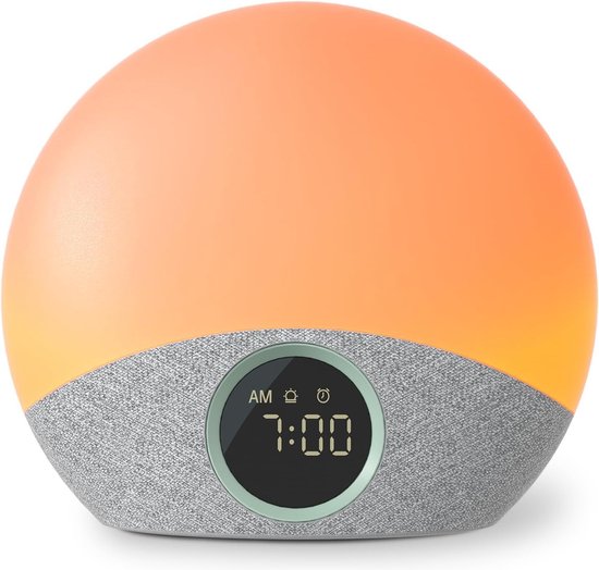 Daylight Alarm Clock Wake up Light Sunrise Sunset, Simulation Alarm Clock, Bluetooth Audio, 8 Types of White Noise, 4 Alarms, Bedside Light, 256 Light Modes, 1600 Light Colors (Blue