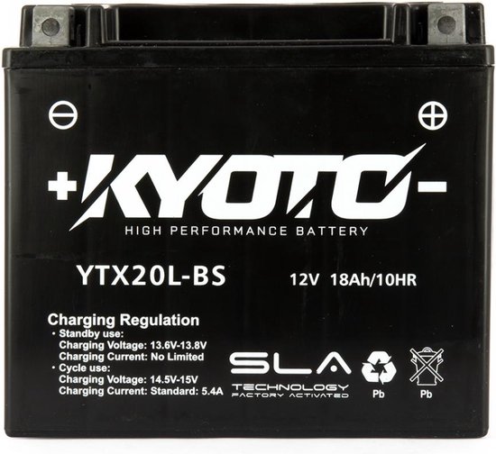 batterij sla kyoto voor quad can-am 570 outlander t3 max 2018 tot 2020 ytx20l-bs sla / 12v 18ah nieuw