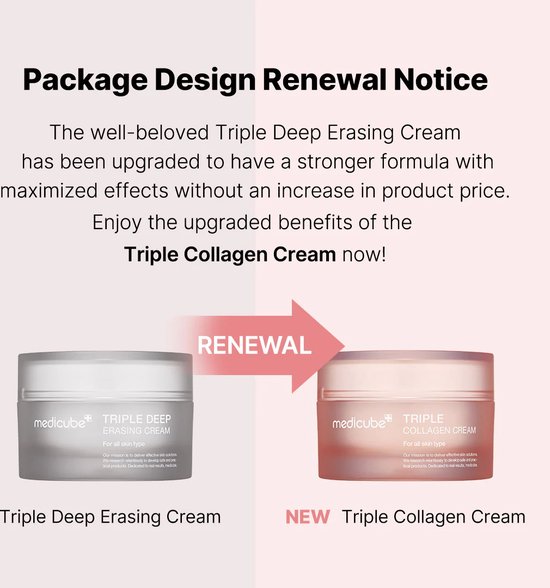 Vernieuwingsbericht: Medicube Triple Deep Erasing Cream wordt Triple Collagen Cream, met een sterkere formule.