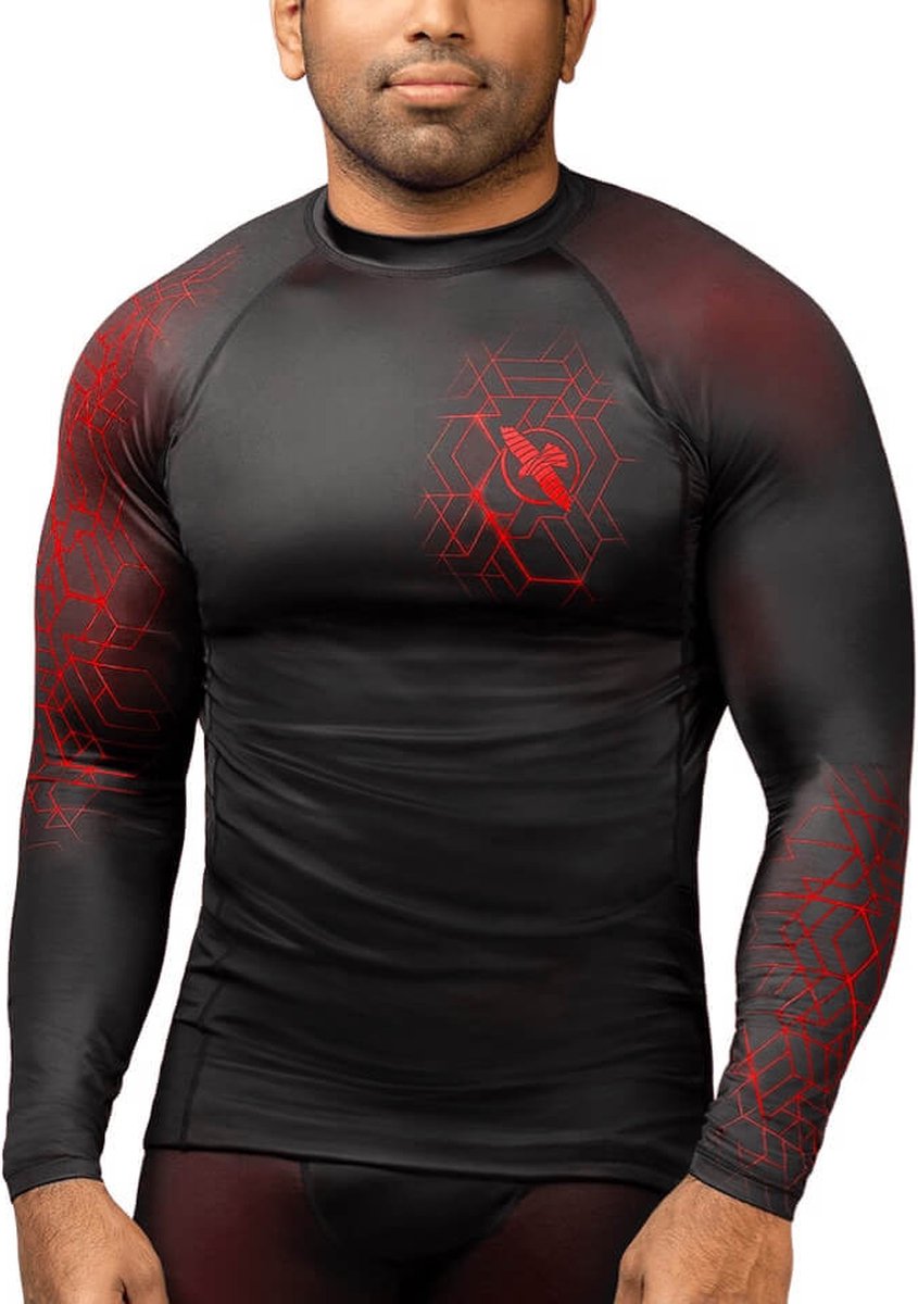 Hayabusa Geo Long Sleeve Rashguard - Zwart, Rood