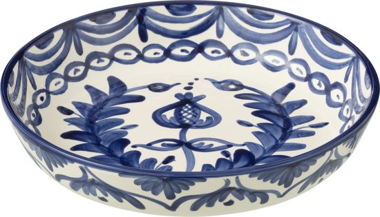 J-Line schaal Granada Low - keramiek - wit/blauw - large