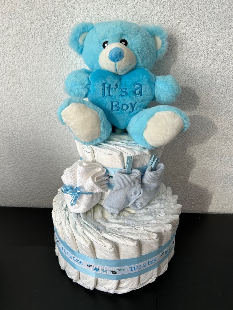 Image of 2-Laags Luiertaart It's a boy Beer Blauw
