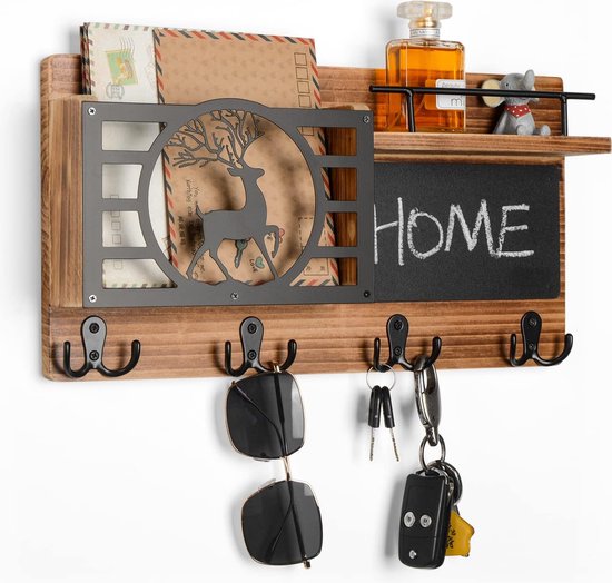FineBuy metaal zwart 70x20x20 cm hal kapstok met plank | Design haakrail wandpaneel staal | Garderobewand met hoedenrek | Kapstok gang