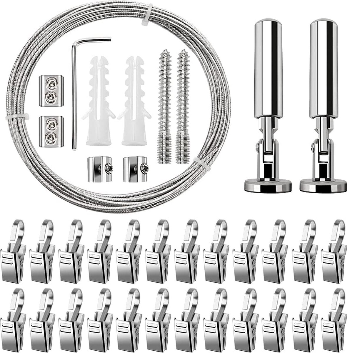Goodivery ® Stijlvolle RVS Gordijn Draadset met 24 Metaalclips voor Veelzijdig Gebruik