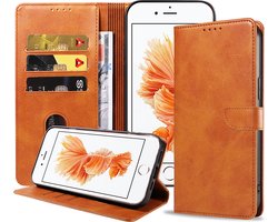 Geschikt voor iPhone 6/6s Plus Telefoonhoesje Kunstleer met Magnetisch lipje en Pasjeshouder Book Case met Klepje - Bruin - Smartphonica geschikt voor iPhone 6/6s Plus