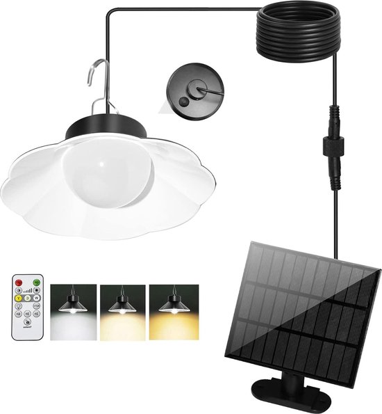 TechKen Solarlampen für Außen & Innen Mit Fernbedienung - Hängelampen Mit 5M Kabel, 56 LED, 1000LM - 4 Modi, 6 Helligkeitsstufen Dimmbar - Pendelleuchte (2 Stück
