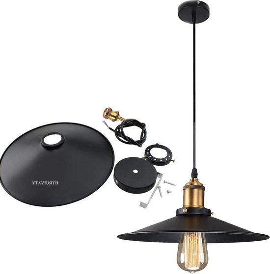 Hanglamp E27 Vintage Industrieel Café Loft Hanglamp Zwart Metaal en Glas Hout Rustiek Kroonluchter Hoogte Verstelbaar Voor Geschikt Woonkamer Slaapkamer Keuken Lamp Eetkamer Verlichting