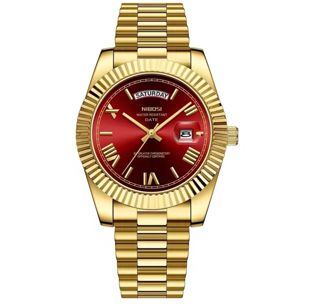 Nibosi - Luxe Herenhorloge - Polshorloge - Heren - Cadeau - Horloge - Geschenkdoos - Mannen - Goud Rood (Bruin) - RVS -