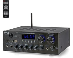 Pyle Stereo Audioversterker Bluetooth, 300 Watt, Dubbel Kanaal, MP3, USB, SD, AUX, RCA, Microfoon, Koptelefoon, FM, LED, Echo Delay, voor Home Theater, Studio
