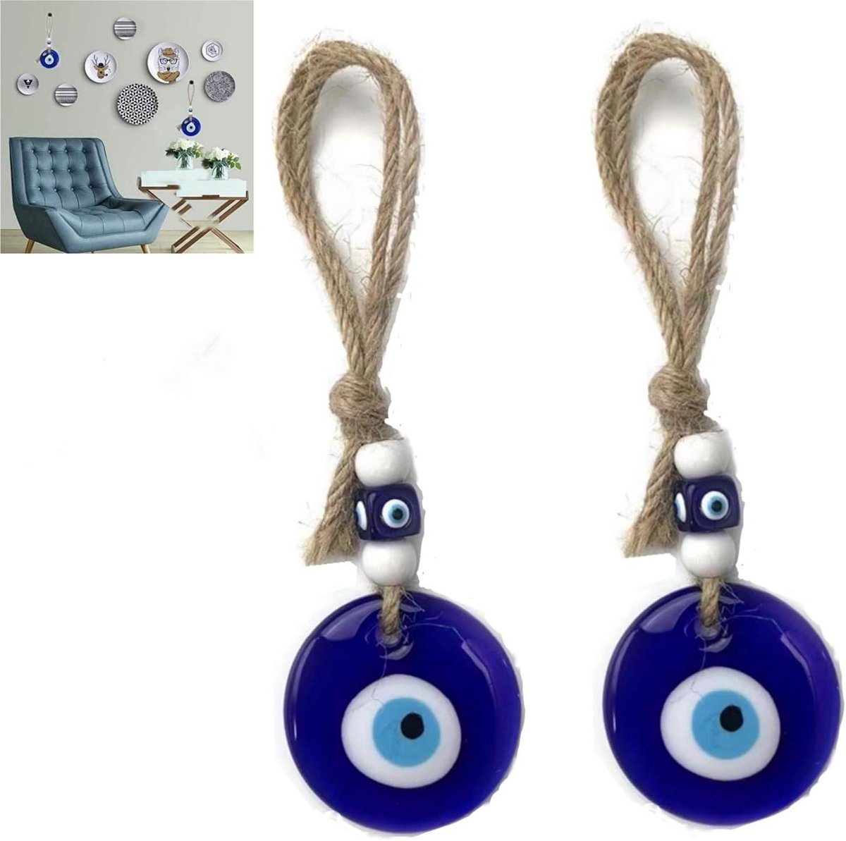 Image of 2 stuks Turks oog wandopknoping voor thuis en auto - amulet wandtapijt geluksbrenger - Good Luck ornament - zegen bedelcadeau - decoratie voor thuis