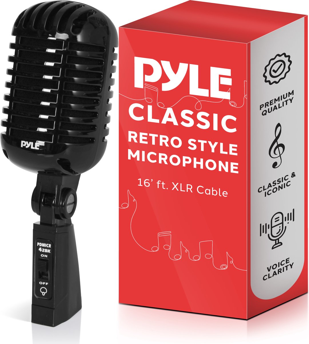 Pyle Microfoon - Microfoon in Vintage Retro Stijl- Karaokemicrofoon -met XLR Kabel - Compatibel met Universele Statieven - Live Optredens- Studio Opnames- Zwart